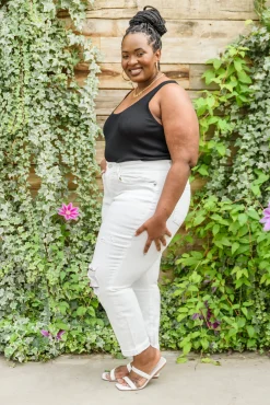 Mid-Rise Boyfriend Destroyed White Jeans by Judy Blue