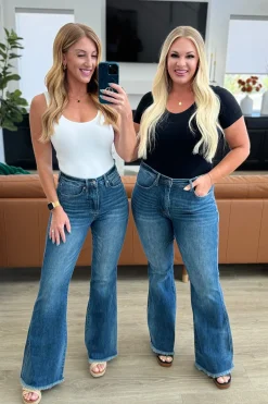 Miley High Waist Control Top Frayed Hem Flare Jeans by Judy Blue
