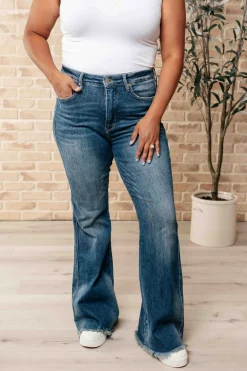 Miley High Waist Control Top Frayed Hem Flare Jeans by Judy Blue