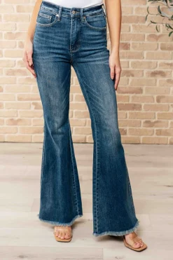 Miley High Waist Control Top Frayed Hem Flare Jeans by Judy Blue