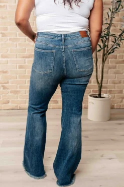 Miley High Waist Control Top Frayed Hem Flare Jeans by Judy Blue