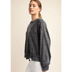 Mineral Wash Crew Neck Pullover by Rae Mode - Black