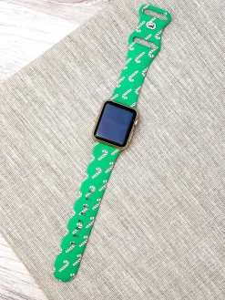 Mint Candy Cane Printed Silicone Smart Watch Band - One Size