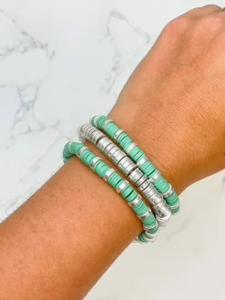 Mint Disc Stretch Bracelet Set