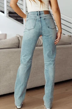 Miranda High Rise Plaid Cuff Vintage Straight Jeans by Judy Blue