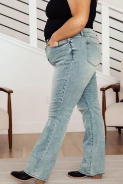 Miranda High Rise Plaid Cuff Vintage Straight Jeans by Judy Blue