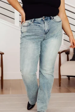 Miranda High Rise Plaid Cuff Vintage Straight Jeans by Judy Blue