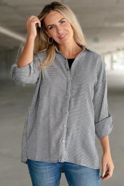 Mixed Houndstooth Button Up Top
