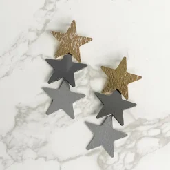 Mixed Metal Triple Star Dangle Earrings