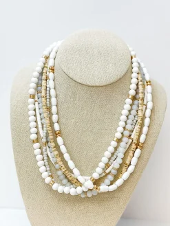 Mixed Multi Beaded Necklace - White