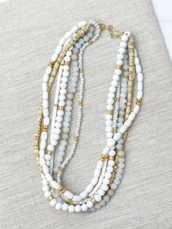 Mixed Multi Beaded Necklace - White