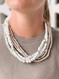 Mixed Multi Beaded Necklace - White