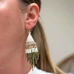 Modern Fringe Dangle Earrings - Olive