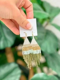 Modern Fringe Dangle Earrings - Olive
