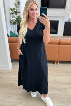 Modern Maritime Shift Maxi Dress in Black