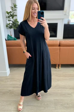 Modern Maritime Shift Maxi Dress in Black