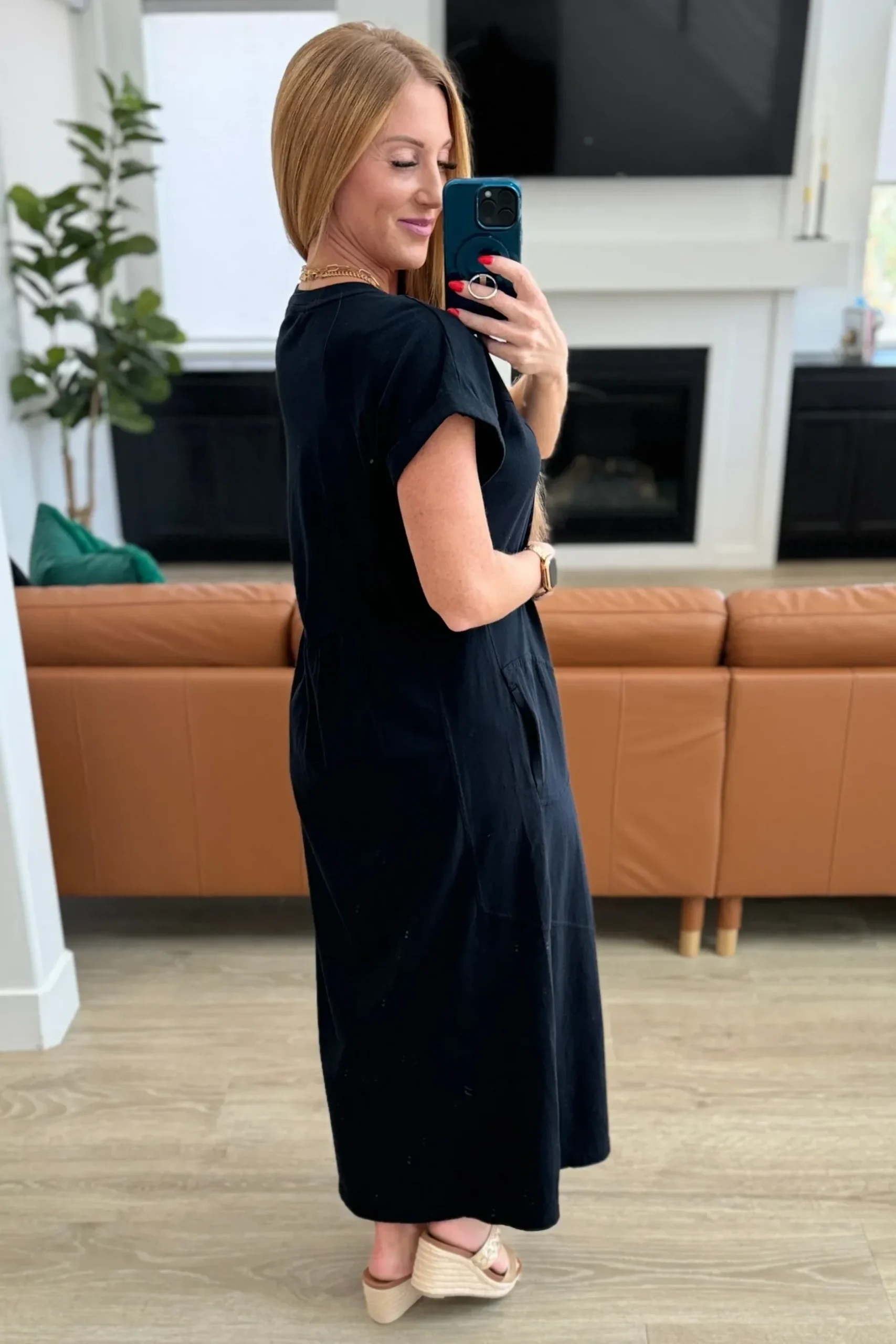 Modern Maritime Shift Maxi Dress in Black
