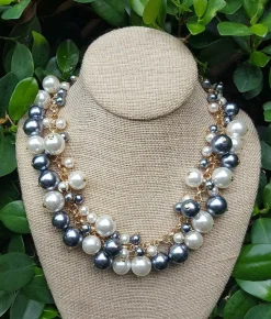 Molly Pearl Bauble Necklace - Oxford Gray