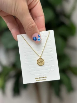 'mom' Disc Gold Dipped Pendant Necklace