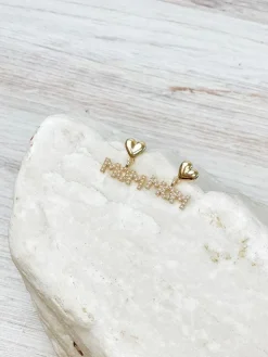'Mom' Pearl Heart Dangle Earrings
