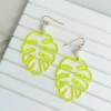 Monstera Color-Coated Outline Dangle Earrings - Yellow
