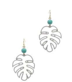 Monstera Color-Coated Outline Dangle Earrings - White
