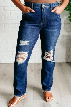 Montana High Rise Rigid Magic Distressed Straight Jeans by Judy Blue