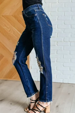 Montana High Rise Rigid Magic Distressed Straight Jeans by Judy Blue