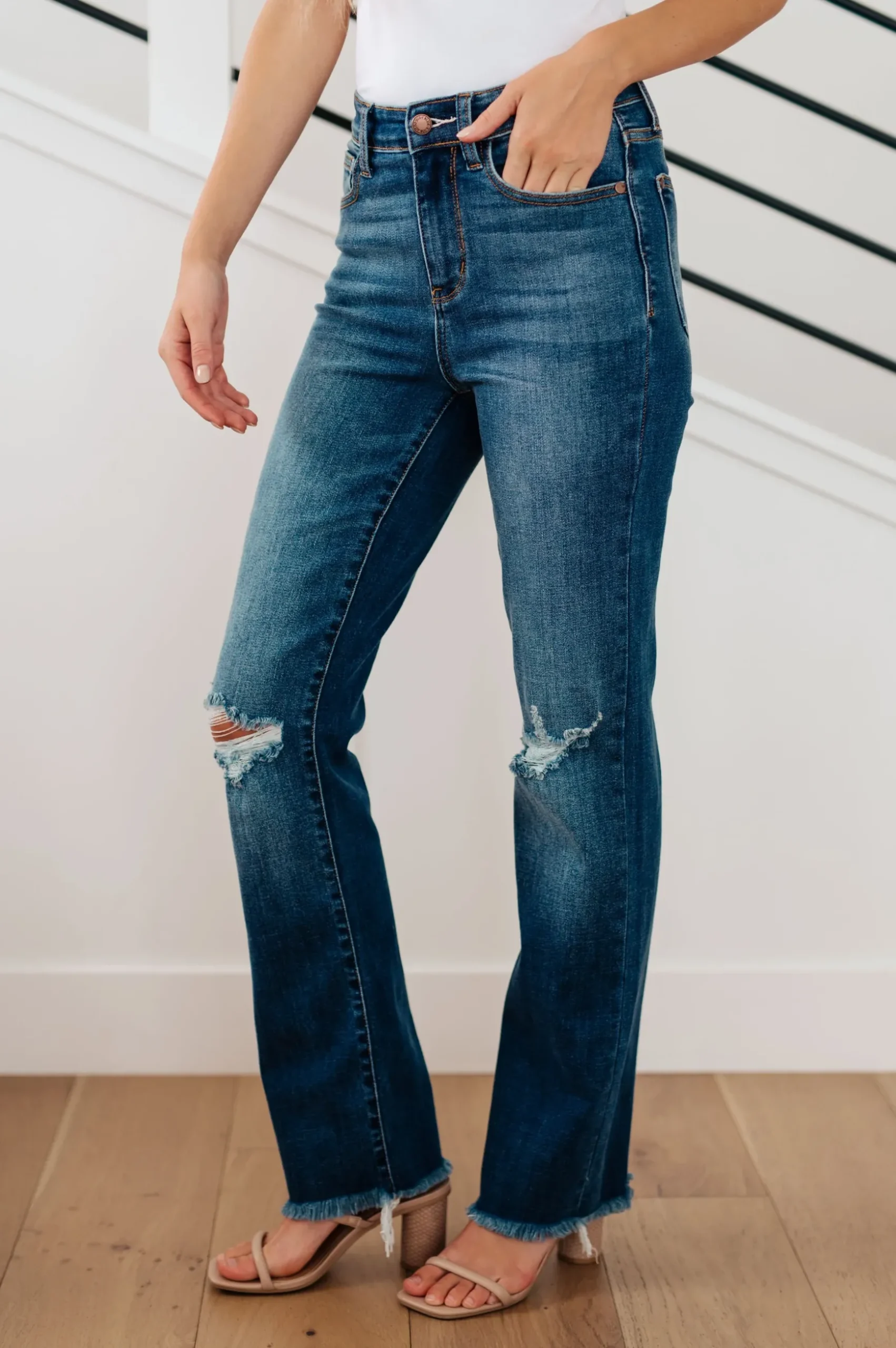 Morgan High Rise Distressed Straight Jeans by Judy Blue