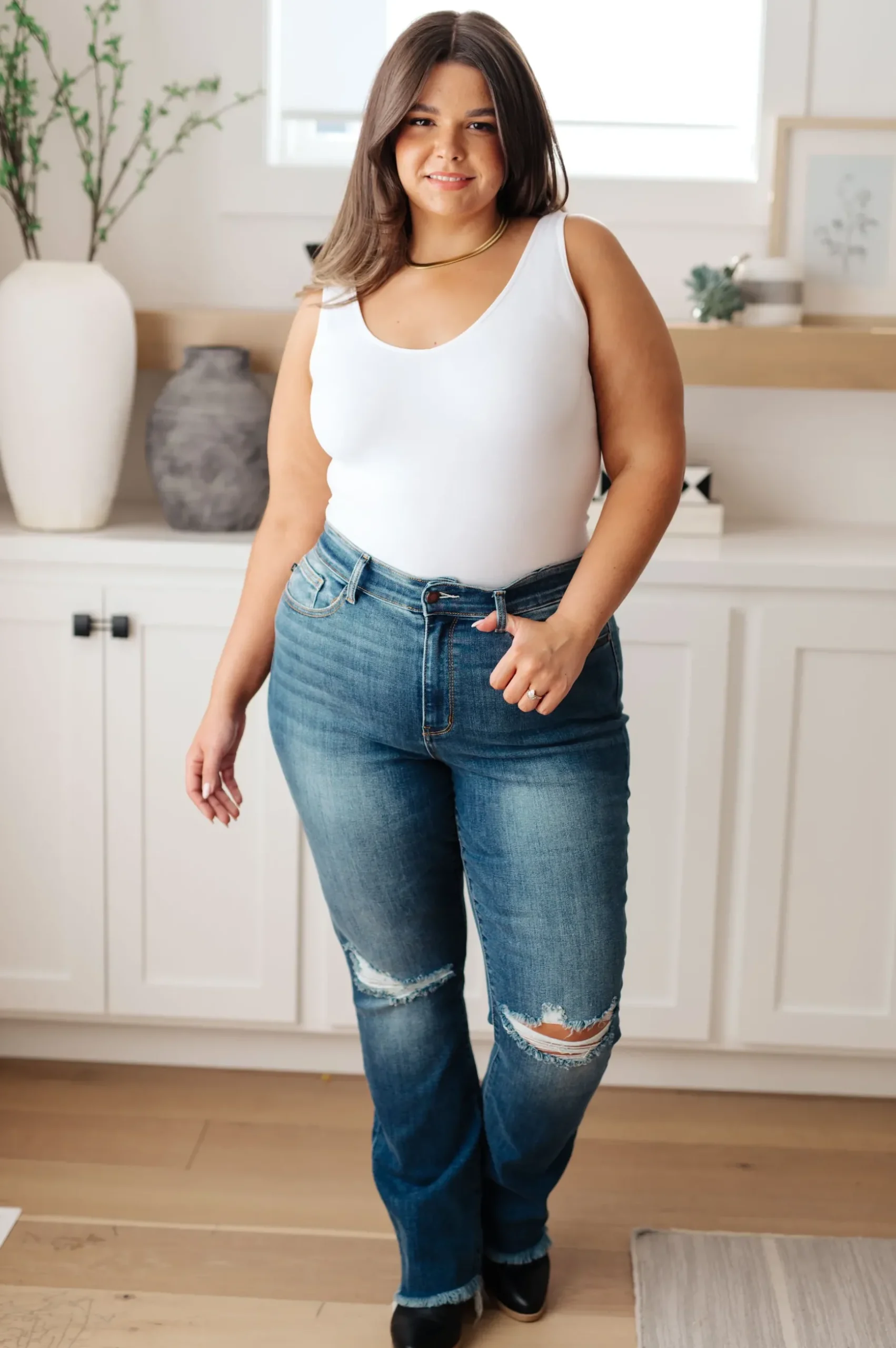 Morgan High Rise Distressed Straight Jeans by Judy Blue