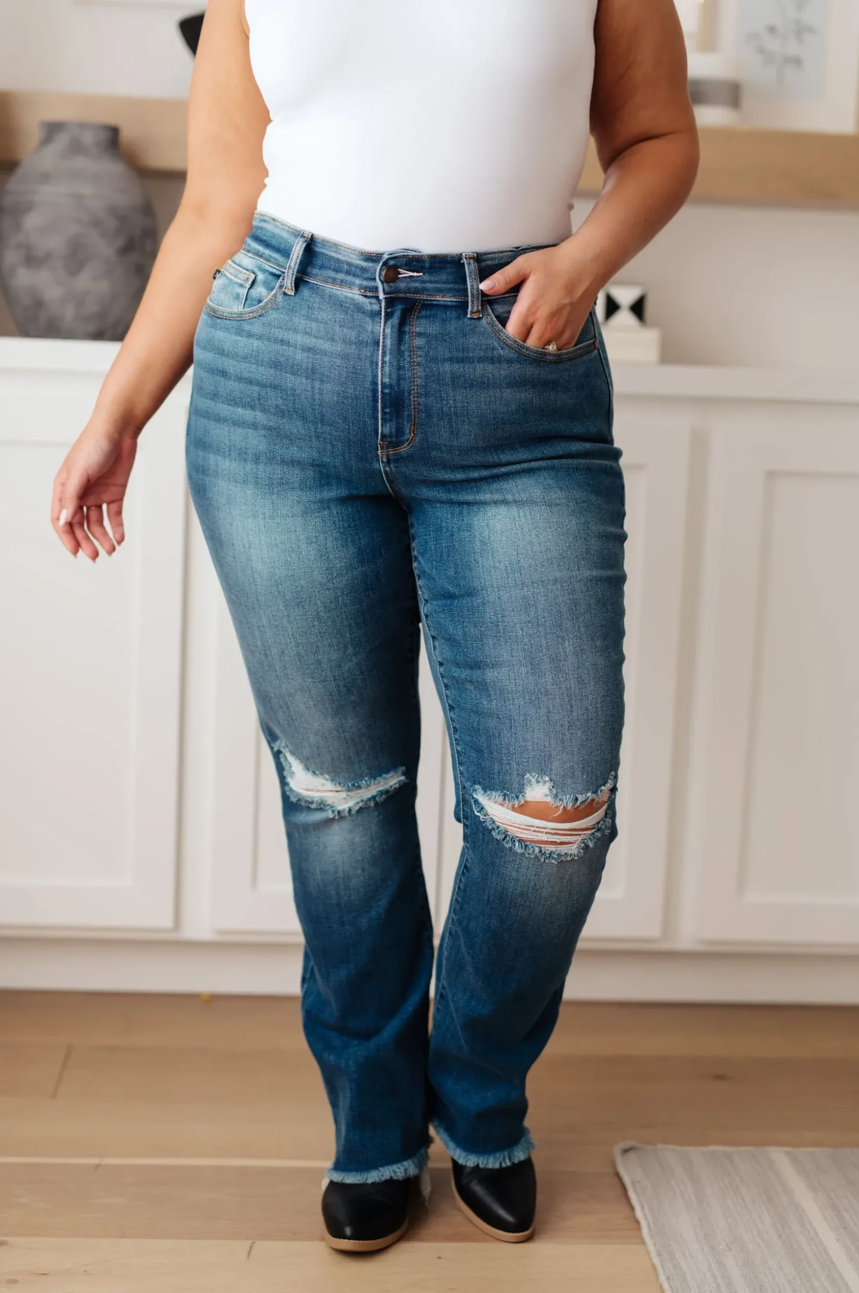 Morgan High Rise Distressed Straight Jeans by Judy Blue