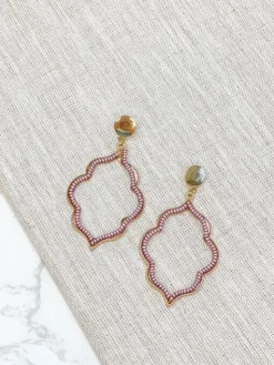 Moroccan Quatrefoil Beaded Dangle Earrings - Purple