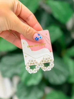 Mother of Pearl Flower Stud Earrings - Gold