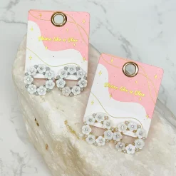 Mother of Pearl Flower Stud Earrings - Silver