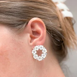 Mother of Pearl Flower Stud Earrings - Silver