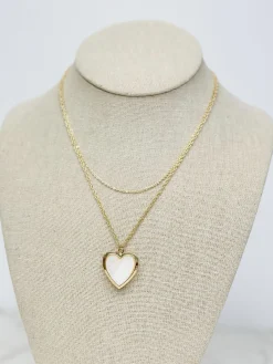 Mother of Pearl Heart Locket Layered Chain Necklace