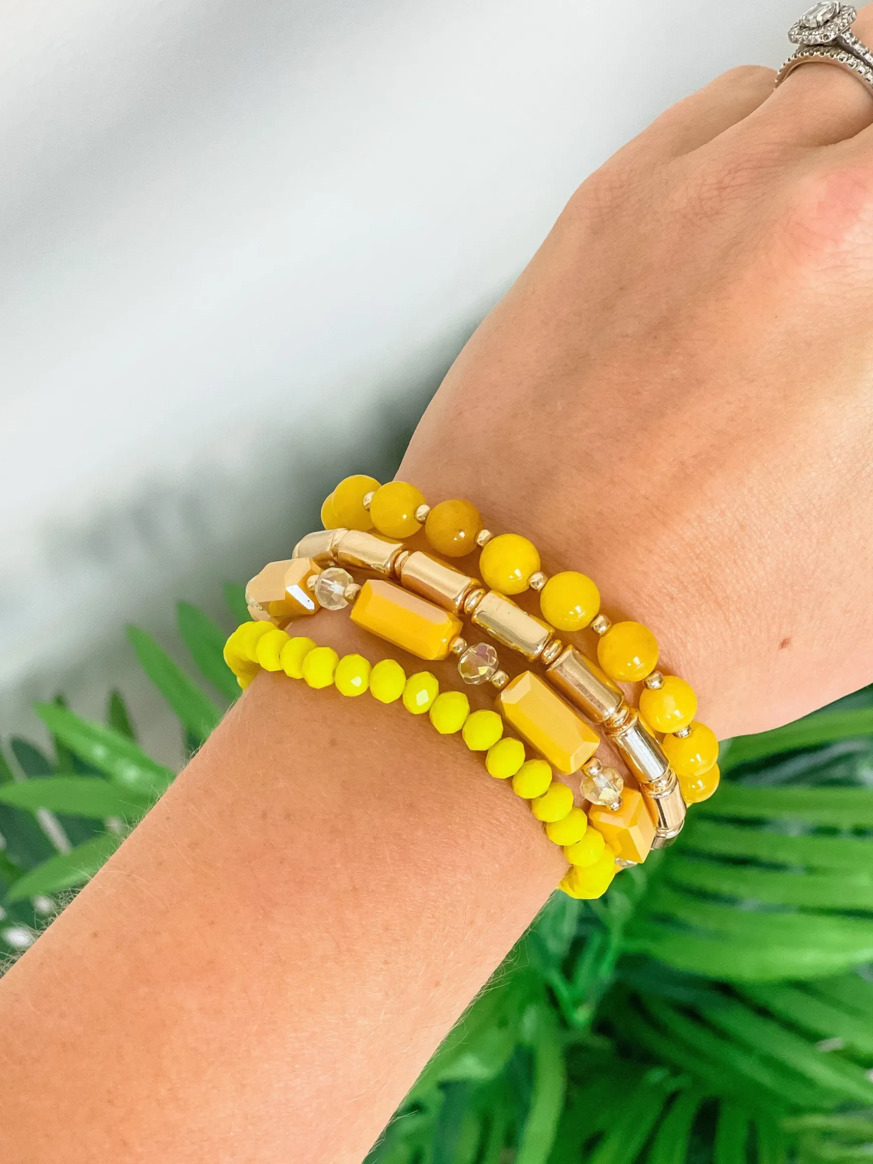 Multi Beaded Stretch Stack - Yellow