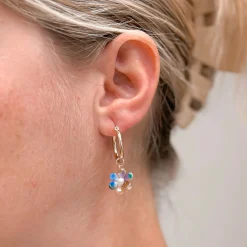 Multi Flower Dangle Hoop Earrings