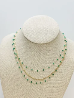 Multi Layered Glass Beaded Necklace - Green