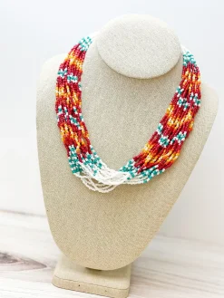 Multi Layered Serape Stripe Beaded Necklace