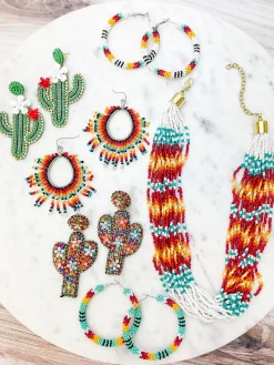 Multi Layered Serape Stripe Beaded Necklace