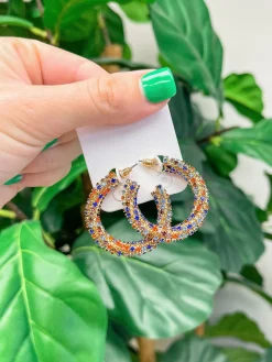 Multi Rhinestone Twisted Hoop Earrings