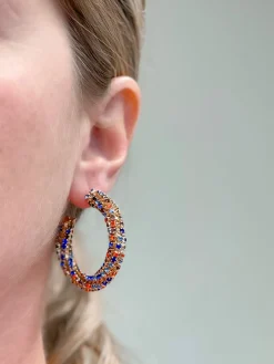 Multi Rhinestone Twisted Hoop Earrings