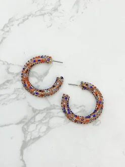 Multi Rhinestone Twisted Hoop Earrings