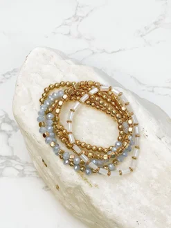 Multi Strand Gray & Gold Bracelet Stack