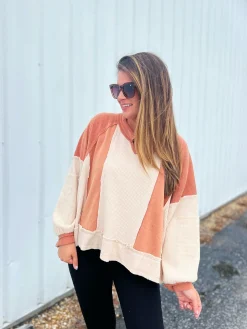 Multi Textured French Terry Thermal Long Sleeve by POL - Ginger