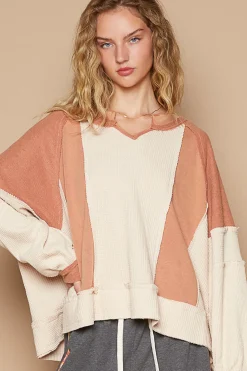 Multi Textured French Terry Thermal Long Sleeve by POL - Ginger