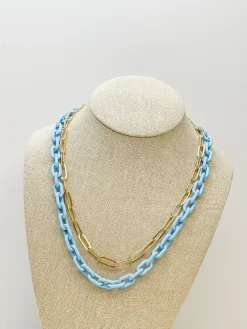 Multilayered Gold & Silicone Chain Necklace - Blue