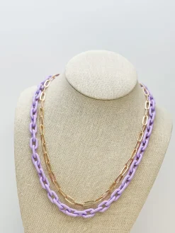 Multilayered Gold & Silicone Chain Necklace - Purple