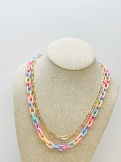 Multilayered Gold & Silicone Chain Necklace - Multi